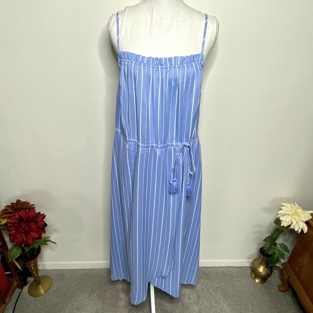 NEW Morrisday Blue & White Striped Wrap Beach Coastal Grandma Dress